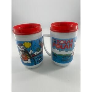 Set of Insulated Travel Mugs Phillips 66 Man Ice Fishing Polar Bear Collectible